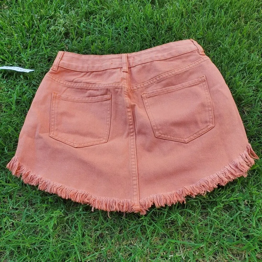Pacsun Clay Salmon Denim Skirt Frayed Edge Size 25
